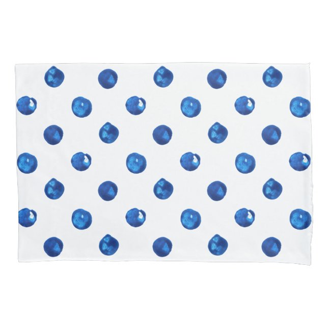 Watercolor indigo blue polka dots pattern pillow case (Front-Left)