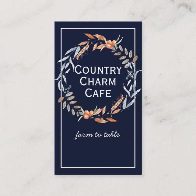 Watercolor Indigo Blue Wreath Business Card (Front)