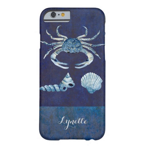 Watercolor Indigo Ocean Crab Sea Shells Nautical Barely There iPhone 6 Case