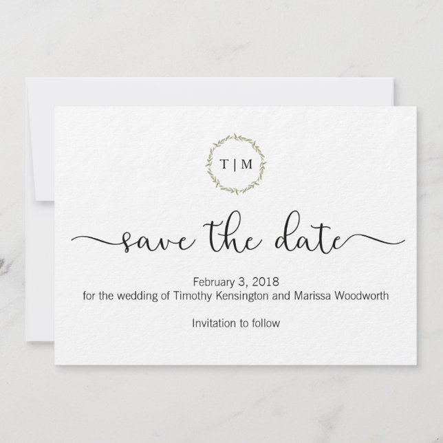 Watercolor Initial Monogram Save the Date Card (Front)