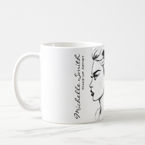 Watercolor ink black and white woman makeup coffee mug