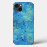 Watercolor Ink Blue &amp; Gold + Monogram Iphone 13 Case at Zazzle