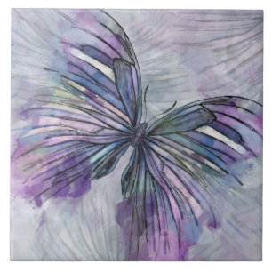 Watercolor ink butterfly ceramic tile
