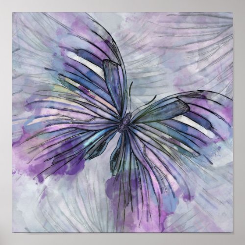 Watercolor ink butterfly poster