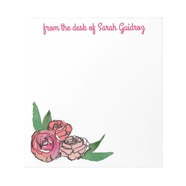 Watercolor & Ink Floral Custom Notepad (Front)