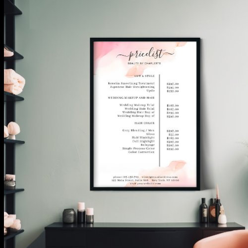 Watercolor Ink Salon Price List Poster