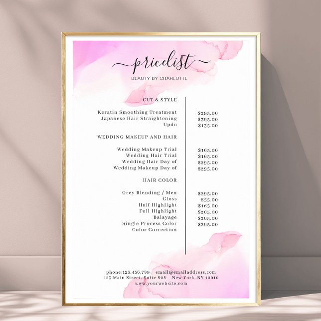 Watercolor Ink Salon Price List Poster (Watercolor Ink Salon Price List Poster)