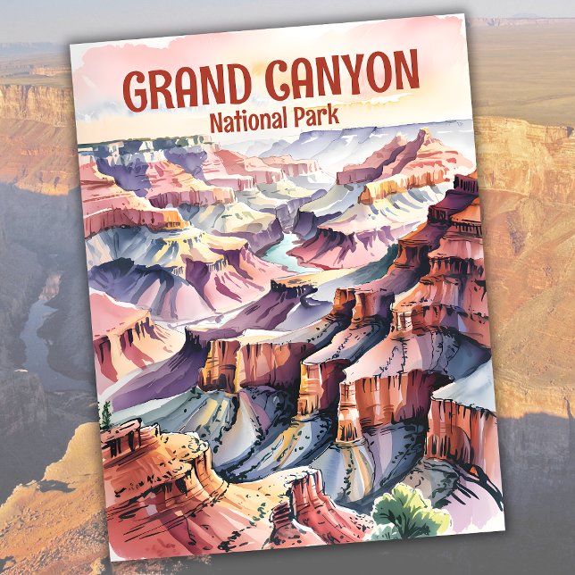 Watercolor Ink Sketch of Grand Canyon South Rim Postcard (Watercolor Ink Sketch of Grand Canyon South Rim Postcard)