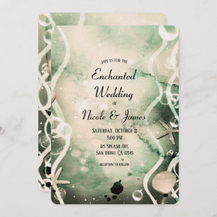 Watercolor Ink Splash Olive Under the Sea Wedding Invitation
