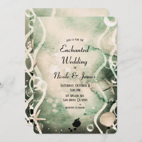 Watercolor Ink Splash Olive Under the Sea Wedding  Invitation