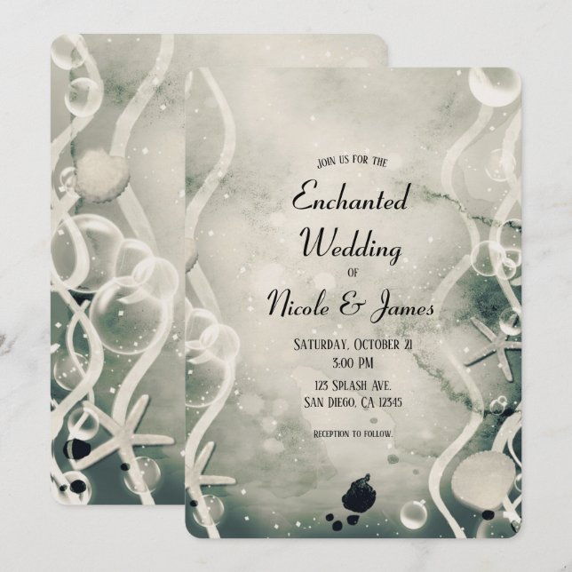 Watercolor Ink Splash Pearl Grey Sea Wedding   Invitation (Front/Back)