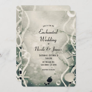 Watercolor Ink Splash Pearl Grey Sea Wedding   Invitation