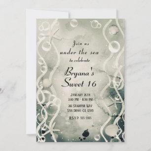 Watercolor Ink Splash Pearl Grey Under Sea Sweet Invitation