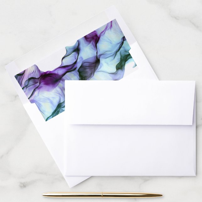 Watercolor Ink Vibrant Indigo Teal Waves Envelope Liner (Desk)