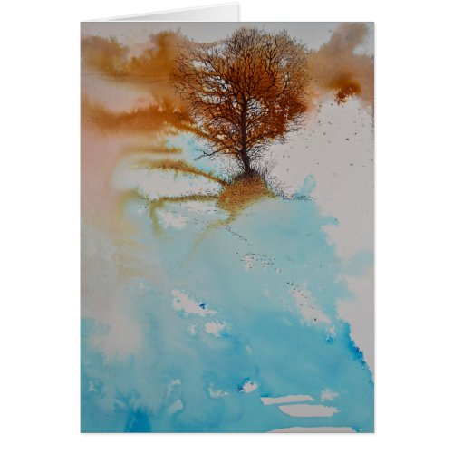 Watercolor Inked Tree Landscape Artwork