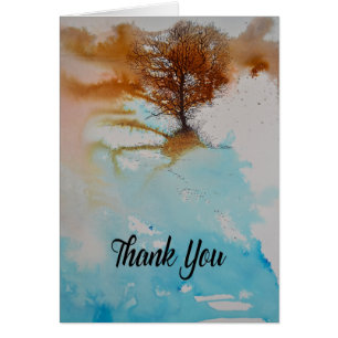 Watercolor Inked Tree Thank You Cards