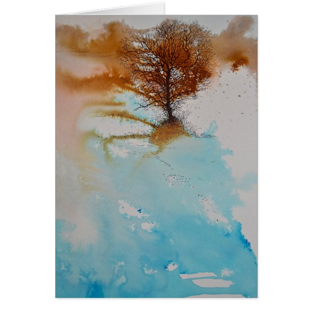 Watercolor Inked Tree Thank You Cards (Front)