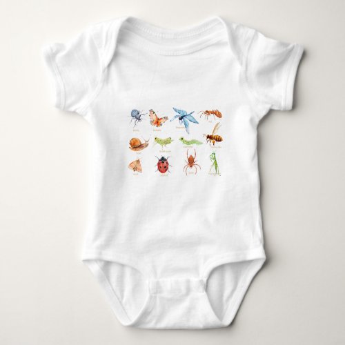 Watercolor insect illustration baby bodysuit