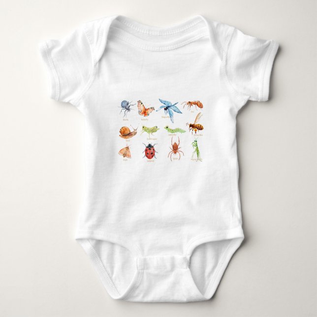 Watercolor insect illustration baby bodysuit (Front)