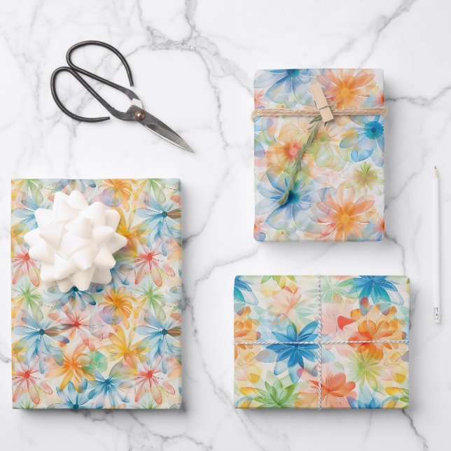 Watercolor-Inspired Floral Pattern  Wrapping Paper Sheets (Front)