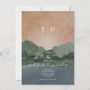 Watercolor Inspired Mountains Lake Wedding Invitation