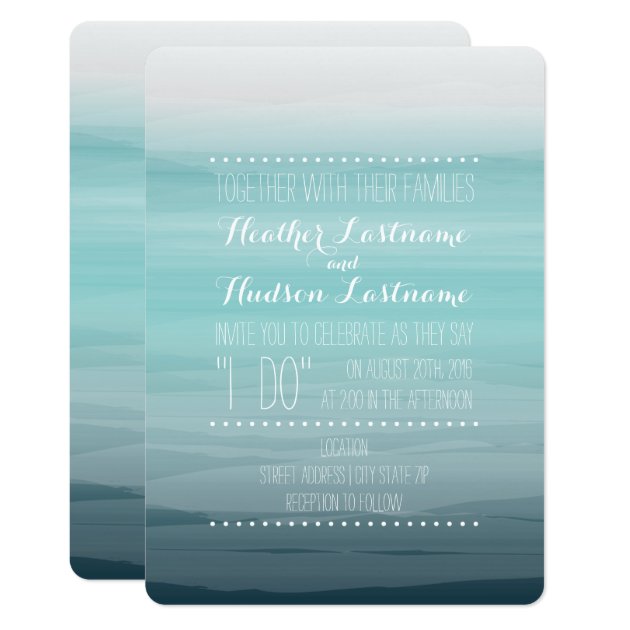 Watercolor Inspired Ombre Wedding - Teal Invitation