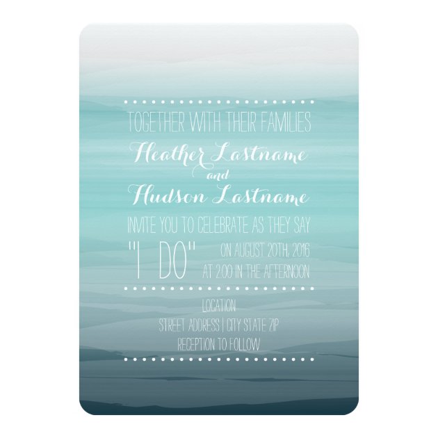 Watercolor Inspired Ombre Wedding - Teal Invitation
