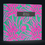 Watercolor Inspired Pink Aqua Damask Floral  3 Ring Binder<br><div class="desc">Hot pink watercolor floral damask inspired pattern.  Personalize name inside gray rectangle at front.</div>