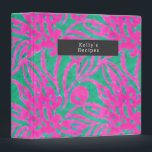 Watercolor Inspired Pink Aqua Damask Floral  3 Ring Binder<br><div class="desc">Hot pink watercolor floral damask inspired pattern.  Personalize name inside gray rectangle at front.</div>