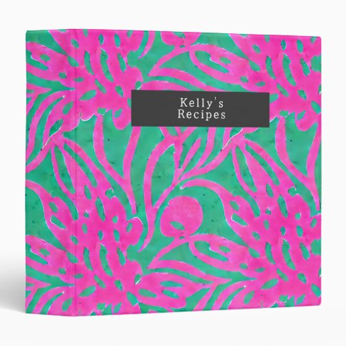 Watercolor Inspired Pink Aqua Damask Floral  3 Ring Binder