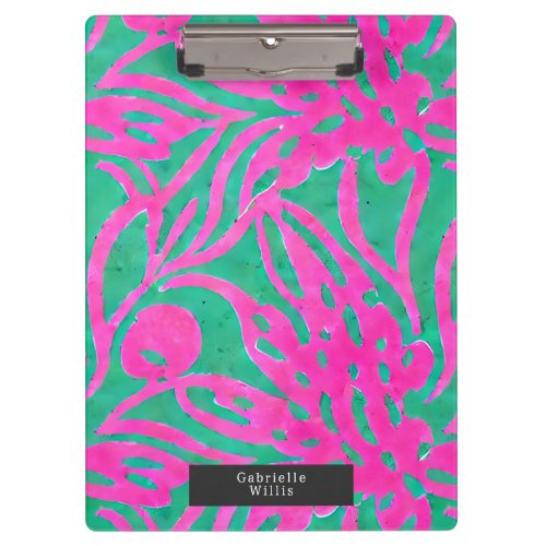 Watercolor Inspired Pink Aqua Damask Floral  Clipboard