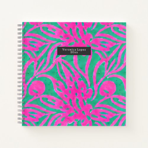 Watercolor Inspired Pink Aqua Damask Floral  Notebook