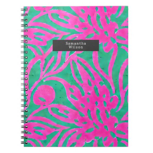 Watercolor Inspired Pink Aqua Damask Floral Planne Notebook