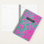 Watercolor Inspired Pink Aqua Damask Floral Planner<br><div class="desc">Hot pink watercolor floral damask inspired pattern.  Personalize name inside gray rectangle at front.</div>