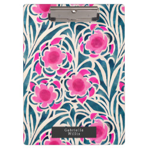 Watercolor Inspired Pink + Blue Botanical Floral  Clipboard