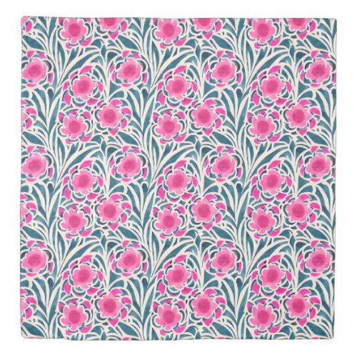 Watercolor Inspired Pink  Blue Botanical Floral Duvet Cover
