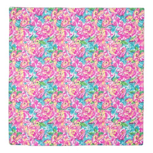 Watercolor Inspired Pink Blue Floral Duvet Cover