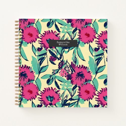 Watercolor Inspired Pink  Green Botanical Floral  Notebook