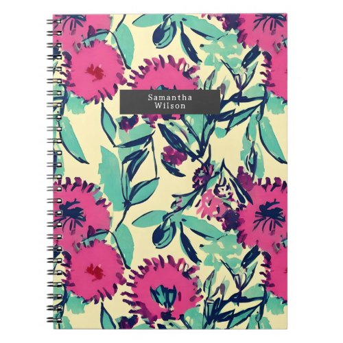 Watercolor Inspired Pink  Green Botanical Floral  Notebook