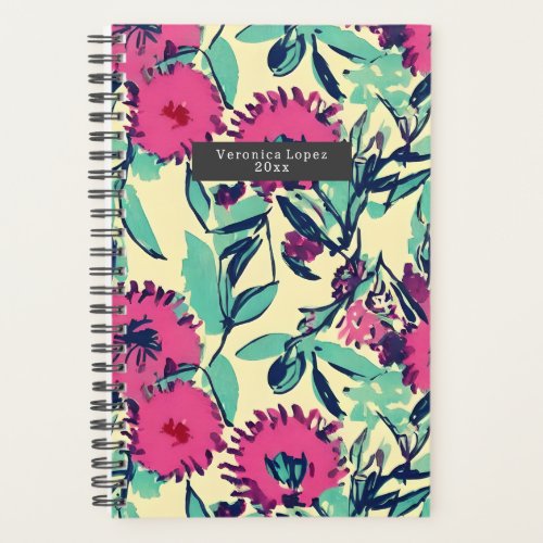 Watercolor Inspired Pink  Green Botanical Floral Planner