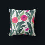Watercolor Inspired Poppy Botanical Throw Pillow<br><div class="desc">Simple watercolor painting inspired floral poppy and botanical pattern.</div>