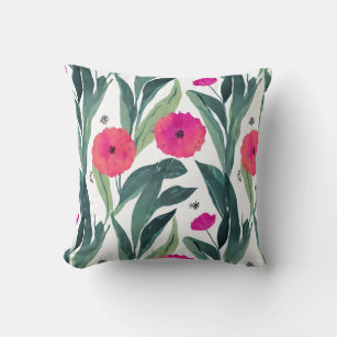 Watercolor Inspired Poppy Botanical Throw Pillow