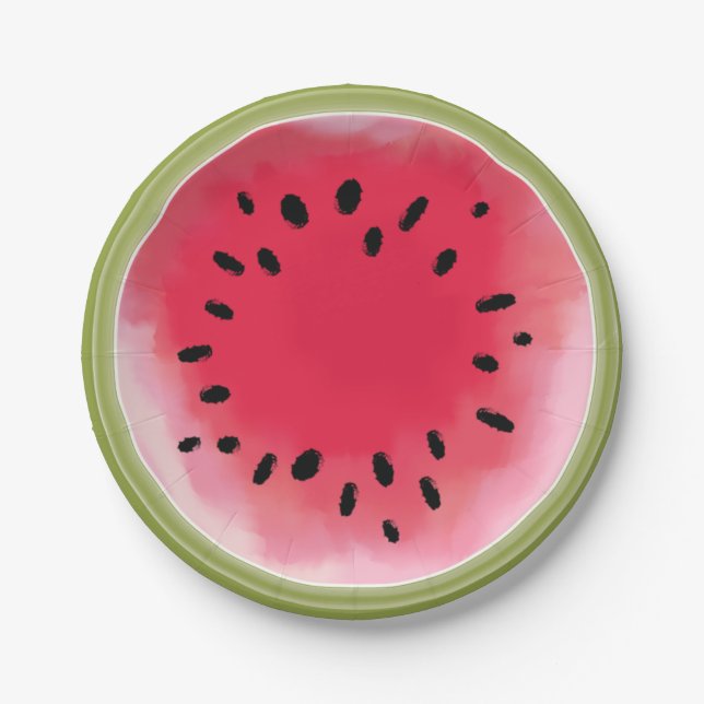 Watercolor Inspired Watermelon Paper Plates (Front)