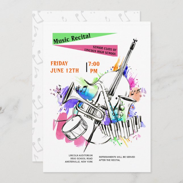 Watercolor Instruments Concert Invitation | Zazzle