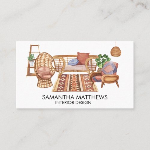 Watercolor Interior Design Business Boho Furniture Business Card