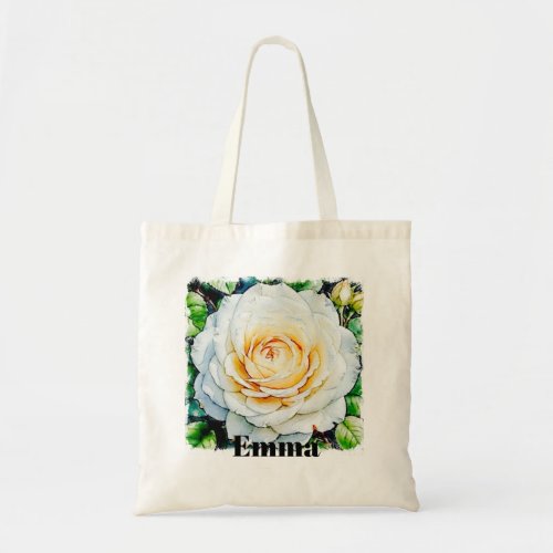 Watercolor Intricate Details Of A White Rose Tote Bag