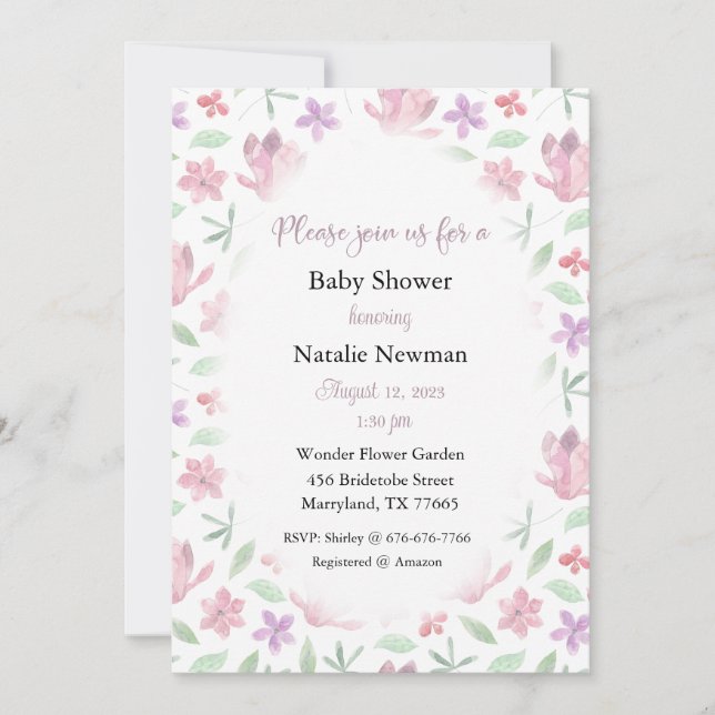 Watercolor Invitation, Floral, Flower, Nature Invitation (Front)