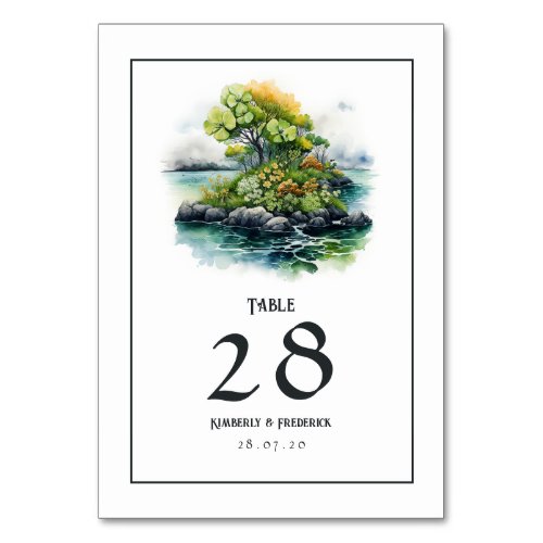 Watercolor Ireland Destination Wedding Table Number