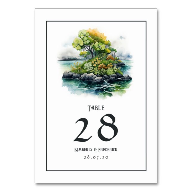 Watercolor Ireland Destination Wedding Table Number (Front)