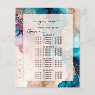 Watercolor Iridescent Blush gold Price List Menu Flyer